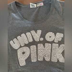 PINK University Victoria's Secret Gray Tee with Bling Accent Vintage